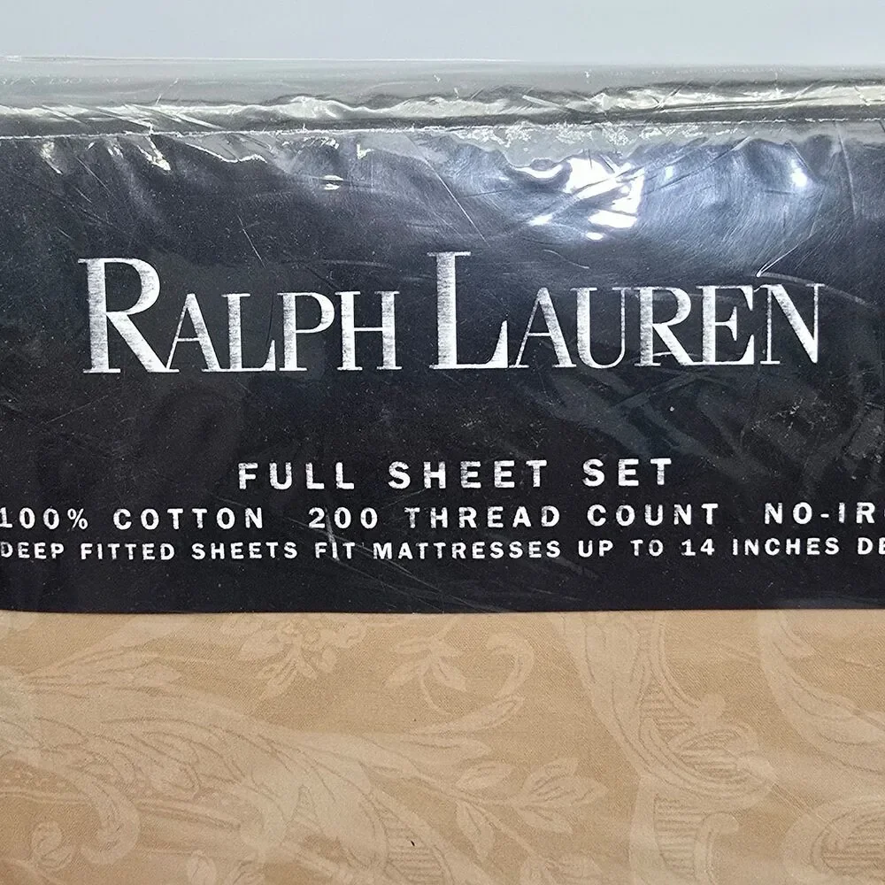 Vintage Ralph Lauren Full Sheet Set Avery Cafe Beige Paisley Floral